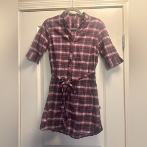 FIG Button-Front Red Plaid Flannel Shirt Dress with Waist Tie Size Small